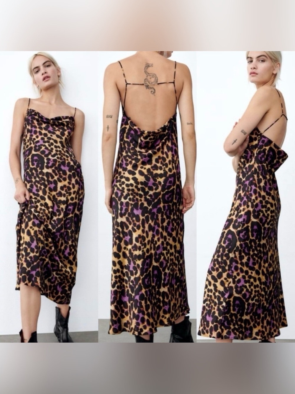 Zara Leopard Cowl Neck Midi Dress